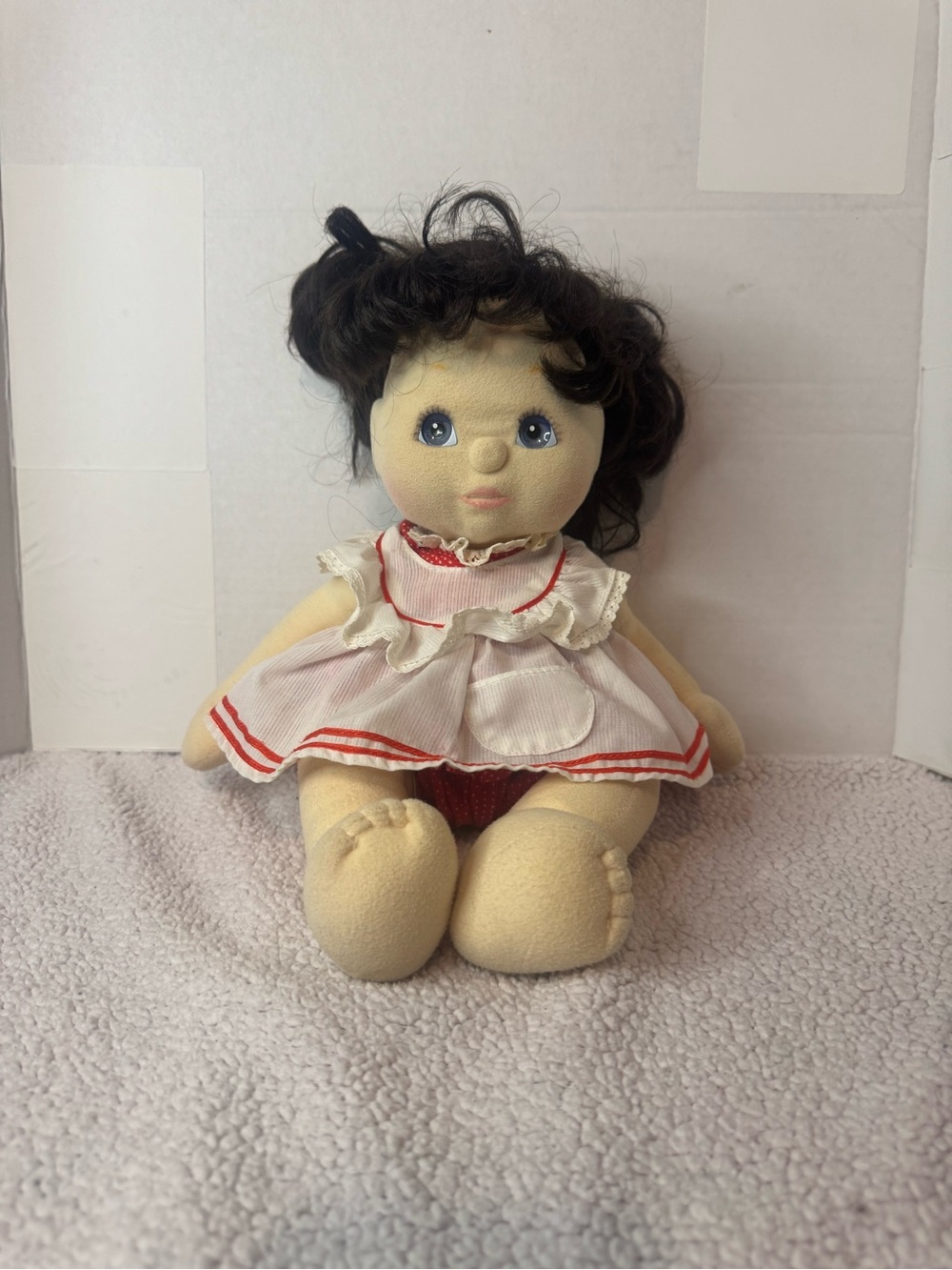 Vintage 1985 Mattel My Child Doll Blue Eyes Dark Hair Red White Doll Clothing